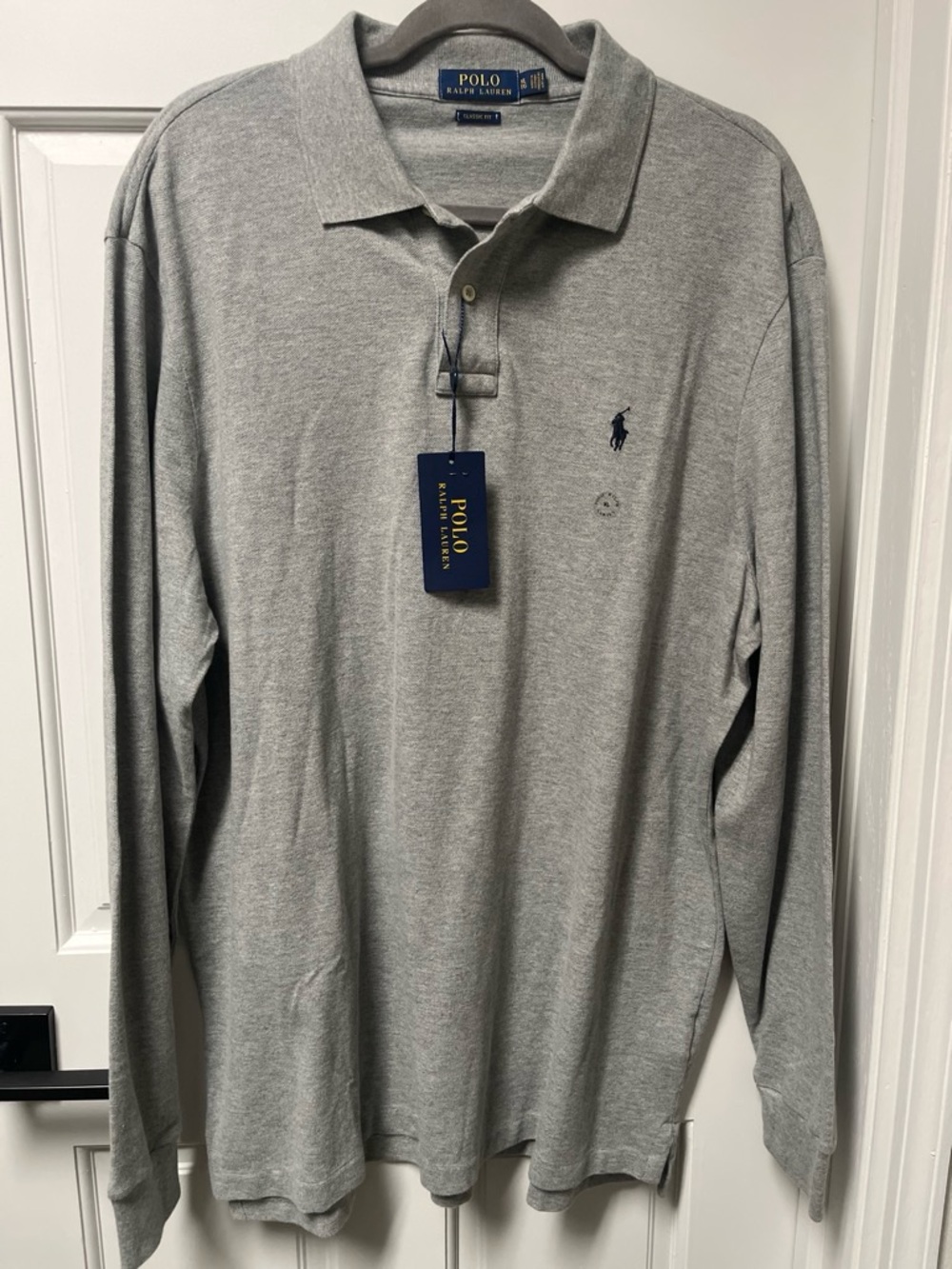 Polo by Ralph Lauren Long-Sleeve Polo - Light Gray with Navy Logo